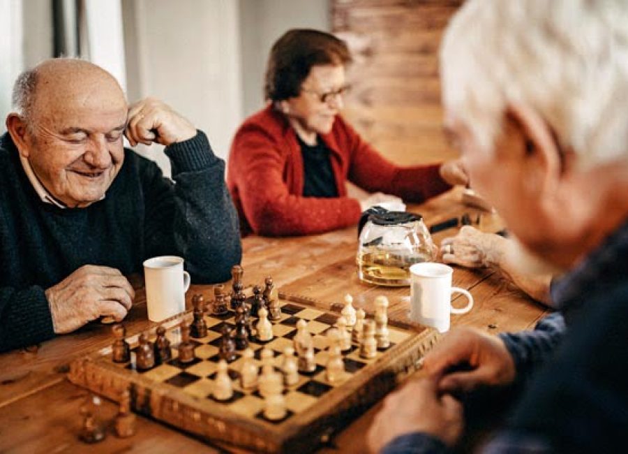 Senior people having fun in nursing home