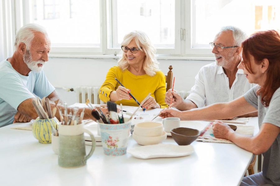 Group of seniors on ceramics workshop