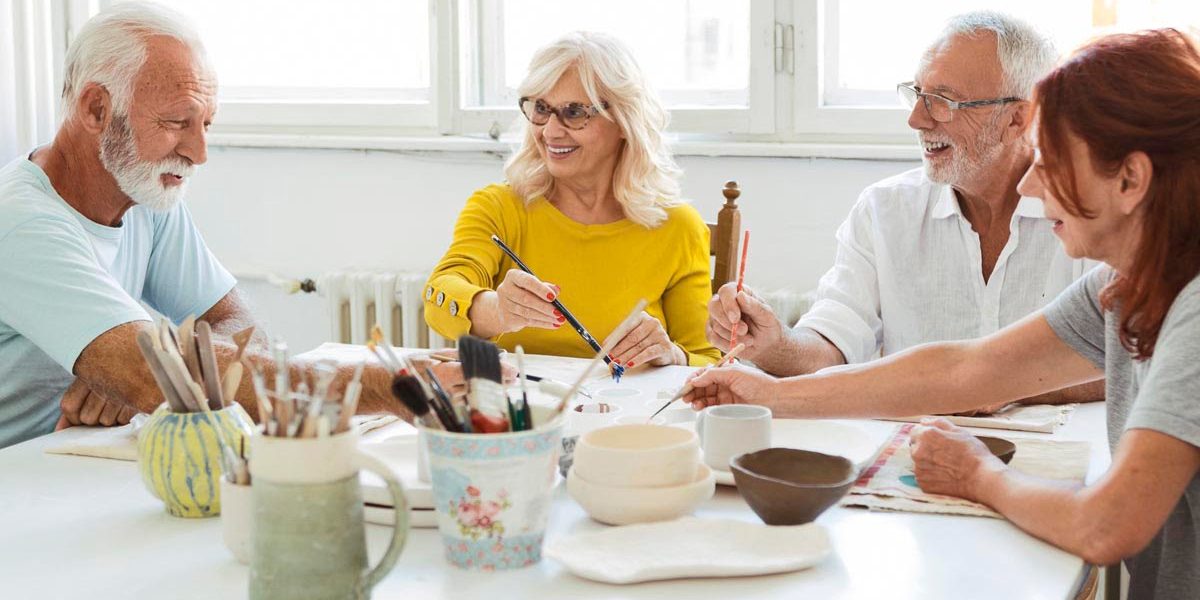 Group of seniors on ceramics workshop