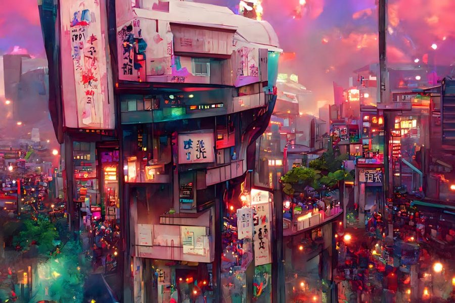 Tokyo Street Scene Computer Generated Illustration