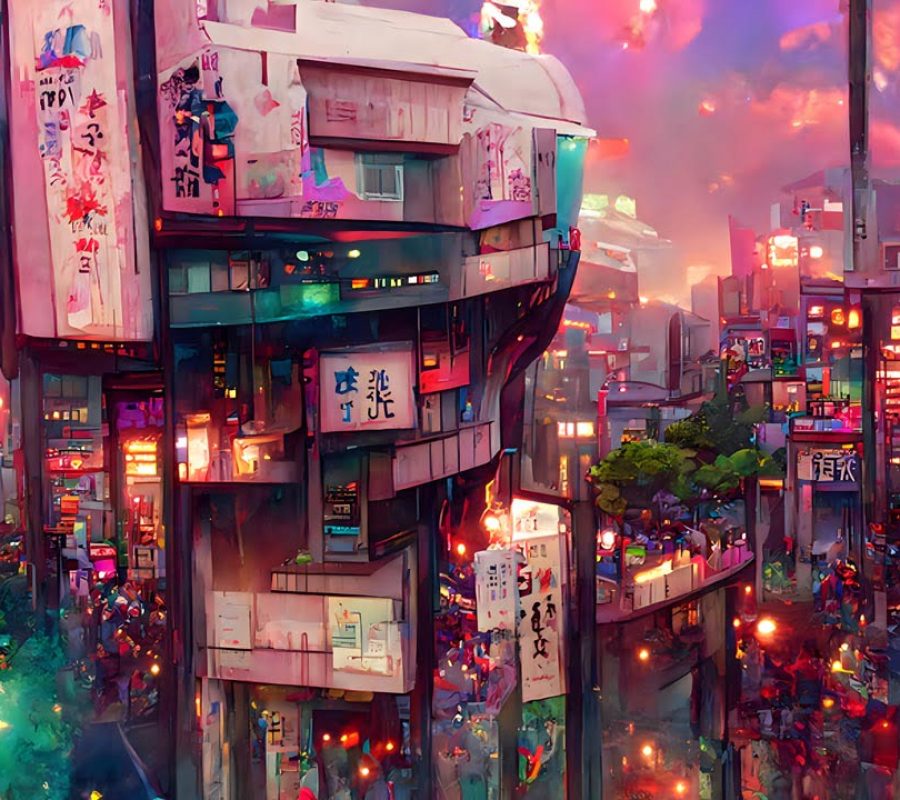 Tokyo Street Scene Computer Generated Illustration