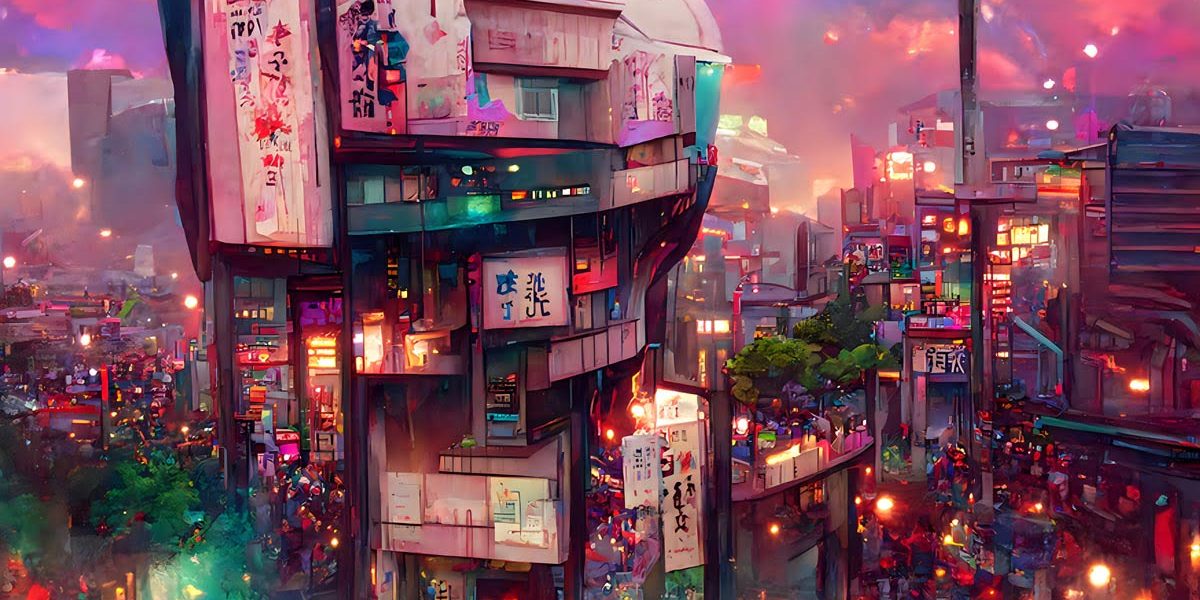 Tokyo Street Scene Computer Generated Illustration