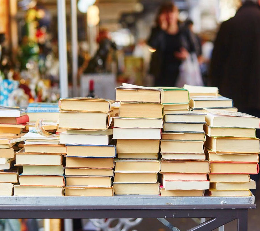 Old books on a Parisian flea market